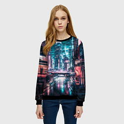 Свитшот женский Город будущего узор, цвет: 3D-черный — фото 2