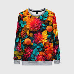 Свитшот женский Яркие шикарные цветы узор, цвет: 3D-меланж