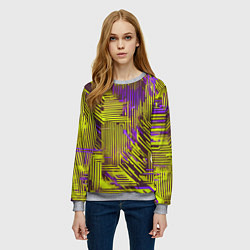 Свитшот женский Киберпанк линии фиолетовые и жёлтые, цвет: 3D-меланж — фото 2