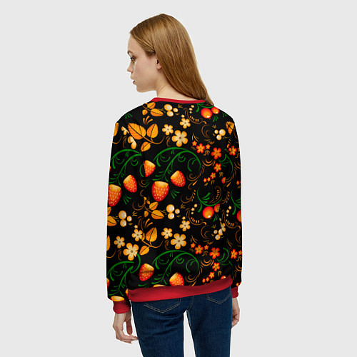 Женский свитшот Хохлома - цветы и ягоды / 3D-Красный – фото 4