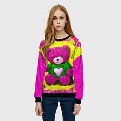 Свитшот женский Розовый мишка в вязаном свитере, цвет: 3D-черный — фото 2
