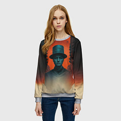 Свитшот женский Серый человек в цилиндре, цвет: 3D-меланж — фото 2