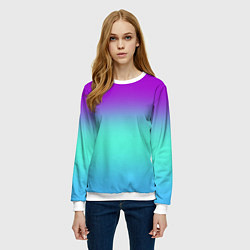 Свитшот женский Фиолетовый бирюзовый голубой неоновый градиент, цвет: 3D-белый — фото 2