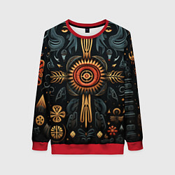 Свитшот женский Паттерн в славянской стилистике, цвет: 3D-красный