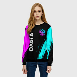 Свитшот женский Ольга и неоновый герб России вертикально, цвет: 3D-черный — фото 2