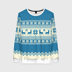 Свитшот женский Sweater with deer on a blue background, цвет: 3D-белый