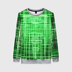 Свитшот женский Зелёные неоновые полосы киберпанк, цвет: 3D-меланж