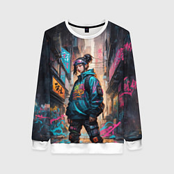 Свитшот женский Японская девушка в худи, цвет: 3D-белый