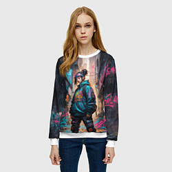 Свитшот женский Японская девушка в худи, цвет: 3D-белый — фото 2