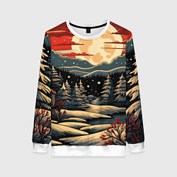 Свитшот женский Зимнее настроение новогодний рисунок, цвет: 3D-белый