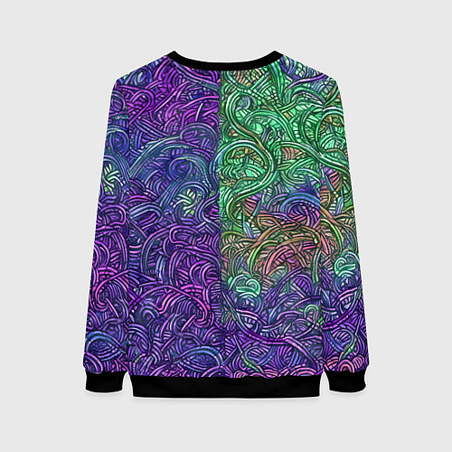Женский свитшот Вьющийся узор фиолетовый и зелёный / 3D-Черный – фото 2