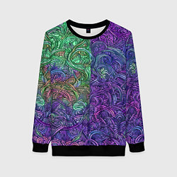 Свитшот женский Вьющийся узор фиолетовый и зелёный, цвет: 3D-черный
