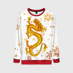 Свитшот женский Золотой дракон в снежинках, цвет: 3D-красный