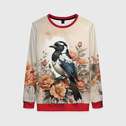 Свитшот женский Птица в цветах, цвет: 3D-красный