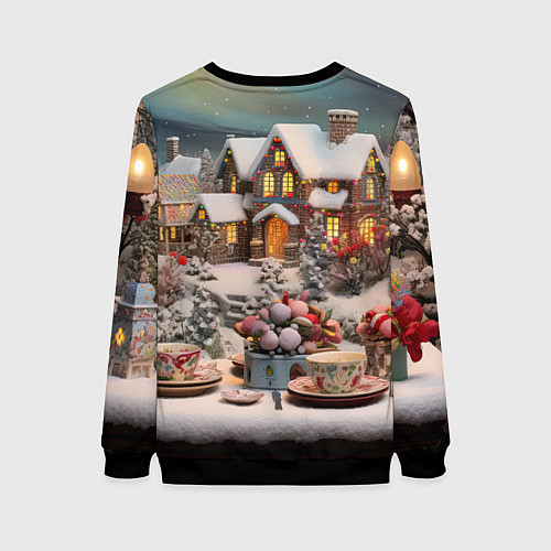 Женский свитшот Объемные новогодние домики / 3D-Черный – фото 2