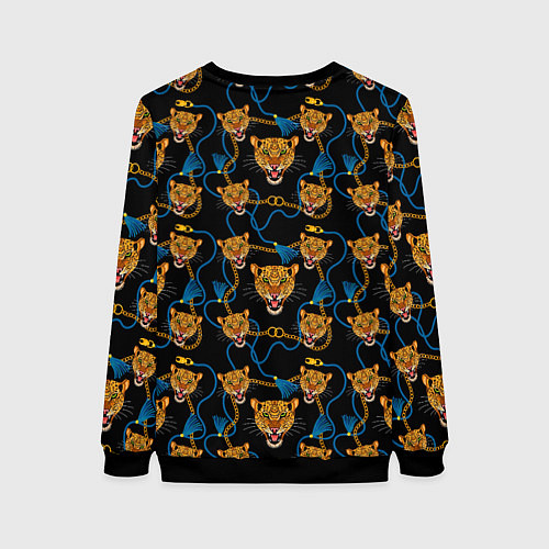 Женский свитшот Золотая цепь с леопардами / 3D-Черный – фото 2