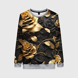 Свитшот женский Металлические розы золотые и черные, цвет: 3D-меланж