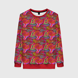 Свитшот женский Сетчатый разноцветный узор, цвет: 3D-красный