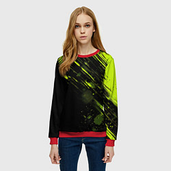 Свитшот женский Зеленая краска на черном фоне, цвет: 3D-красный — фото 2