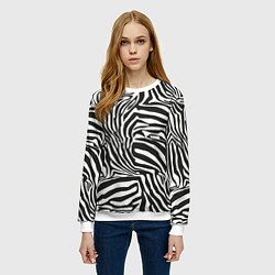Свитшот женский Шкура зебры черно - белая графика, цвет: 3D-белый — фото 2
