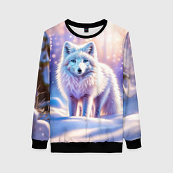 Женский свитшот Заснеженный зимний пейзаж с песцом