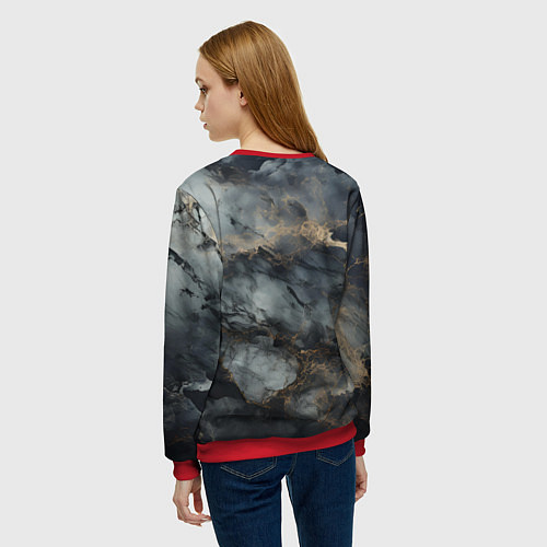 Женский свитшот Темно-серый мрамор / 3D-Красный – фото 4