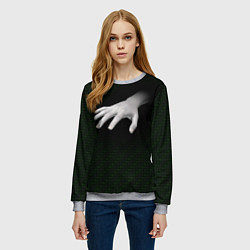Свитшот женский Белая рука на плетёной текстуре, цвет: 3D-меланж — фото 2
