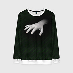 Свитшот женский Белая рука на плетёной текстуре, цвет: 3D-белый
