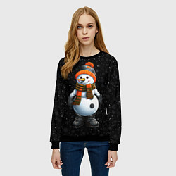Свитшот женский Снеговик и снежинки, цвет: 3D-черный — фото 2