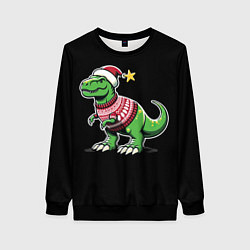 Свитшот женский Динозавр в рождественнском свитере, цвет: 3D-черный