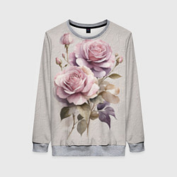 Женский свитшот Нежные розовые розы на стене