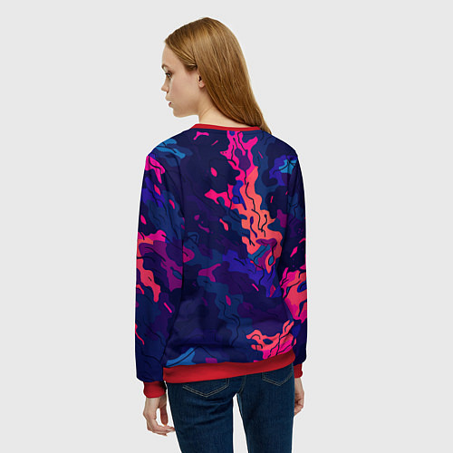 Женский свитшот Яркая абстракция в стиле камуфляжа / 3D-Красный – фото 4