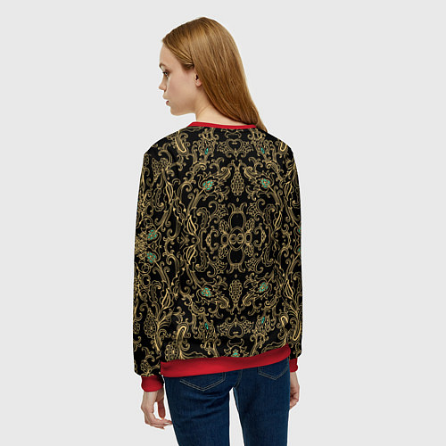 Женский свитшот Славянский этнический орнамент с позолотой / 3D-Красный – фото 4