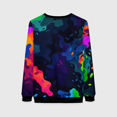 Женский свитшот Яркие кислотная разноцветные пятна в виде камуфляж / 3D-Черный – фото 2