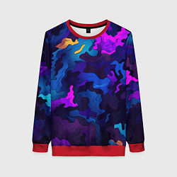 Свитшот женский Яркие кислотная разноцветные пятна в виде камуфляж, цвет: 3D-красный