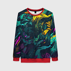 Свитшот женский Абстрактный камуфляж в кислотных абстрактных пятна, цвет: 3D-красный
