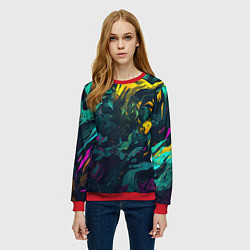 Свитшот женский Абстрактный камуфляж в кислотных абстрактных пятна, цвет: 3D-красный — фото 2