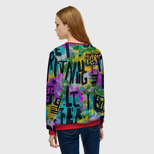 Женский свитшот Загадочный абстрактный текст на ярком фоне / 3D-Красный – фото 4