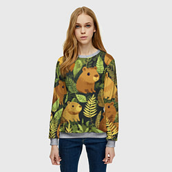 Свитшот женский Капибары - лесной маскировочный камуфляж, цвет: 3D-меланж — фото 2