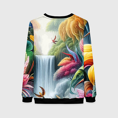Женский свитшот Водопад в тропическом лесу - алоха / 3D-Черный – фото 2