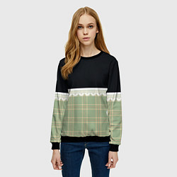 Свитшот женский Клетка и рюши в салатовом цвете, цвет: 3D-черный — фото 2