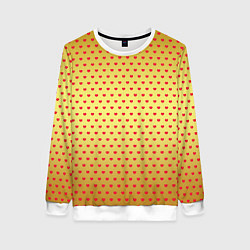 Свитшот женский Красные сердечки на золотом фоне, цвет: 3D-белый