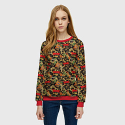 Свитшот женский Яркая абстракция на черном фоне, цвет: 3D-красный — фото 2