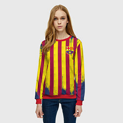 Свитшот женский Полосатые цвета футбольного клуба Барселона, цвет: 3D-красный — фото 2