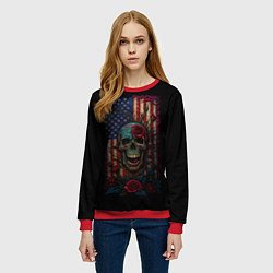 Свитшот женский Skull - USA, цвет: 3D-красный — фото 2