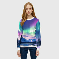 Свитшот женский Северное сияние на природе ai art, цвет: 3D-белый — фото 2
