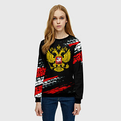 Свитшот женский Герб РФ краски патриотический, цвет: 3D-черный — фото 2