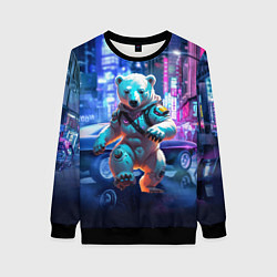 Свитшот женский Белый медведь в мегаполисе - киберпанк, цвет: 3D-черный