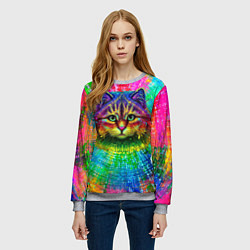 Свитшот женский Цветной кот, цвет: 3D-меланж — фото 2
