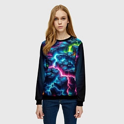 Свитшот женский Трещины и неон, цвет: 3D-черный — фото 2